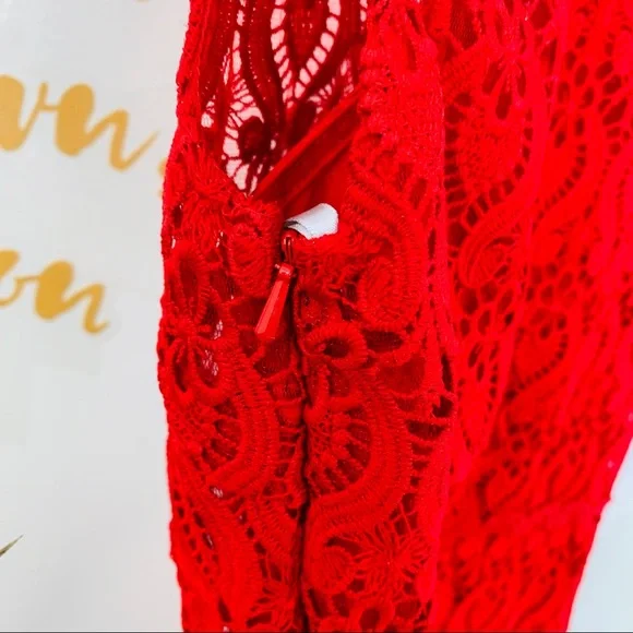 MIKAEL AGHAL Red Lace Sleeveless Midi Dress Size 2 - Picture 13 of 15